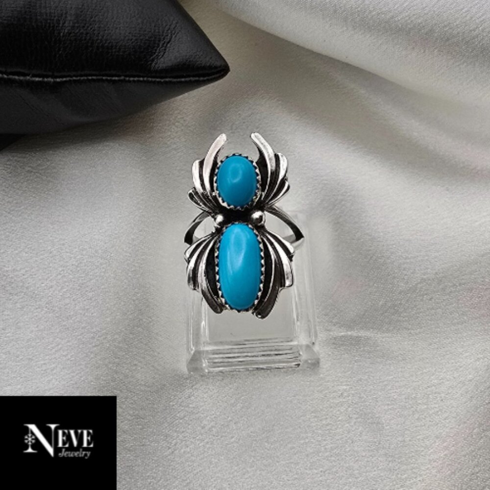 Sterling Silver 925 Turquiose Native American Luxury Spider Ring